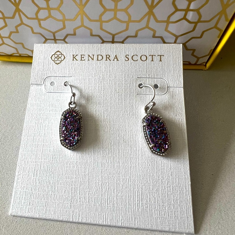 Kendra Scott Lee Silver Drop Earrings in Multicolor Drusy